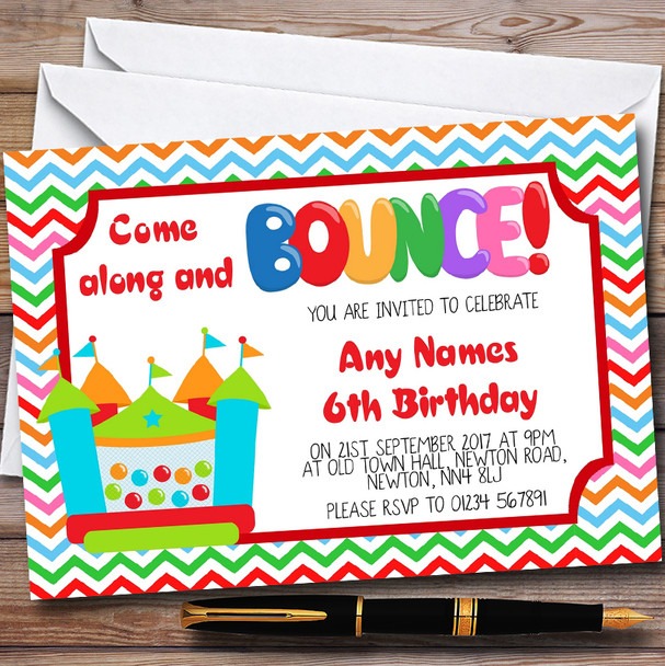 Colourful Bouncy Castle Personalised Childrens Birthday Party Invitations