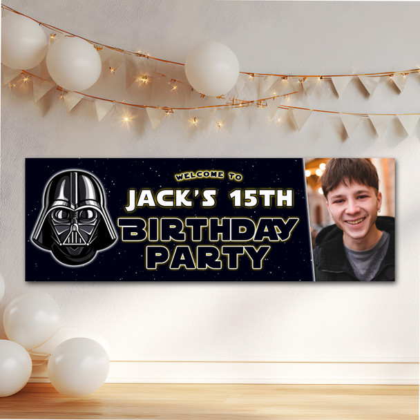 Personalised Party Banner For Kids Birthday Star Wars Darth Vader Photo