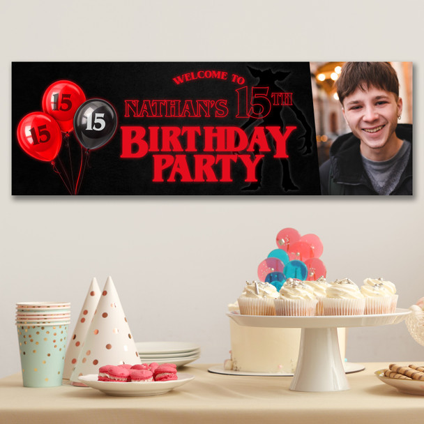 Personalised Party Banner For Kids Birthday Stranger Things Balloons Photo