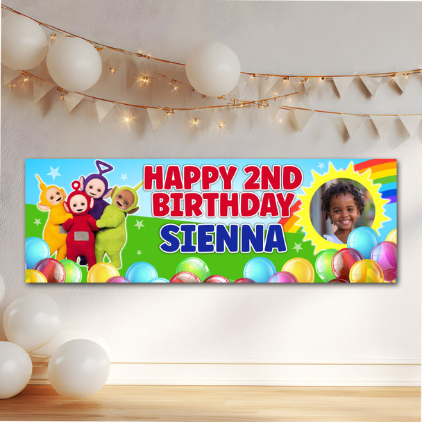 Personalised Party Banner For Kids Birthday Teletubbies Sun Photo
