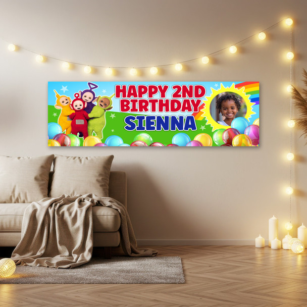 Personalised Party Banner For Kids Birthday Teletubbies Sun Photo