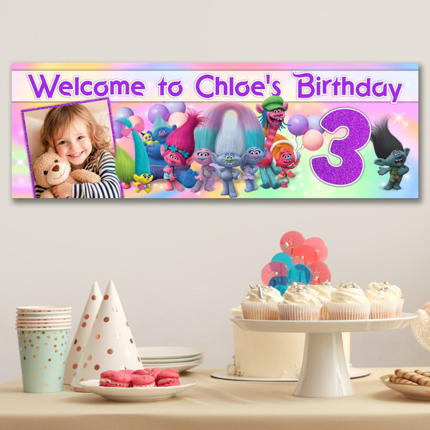Personalised Party Banner For Kids Birthday Trolls Girls