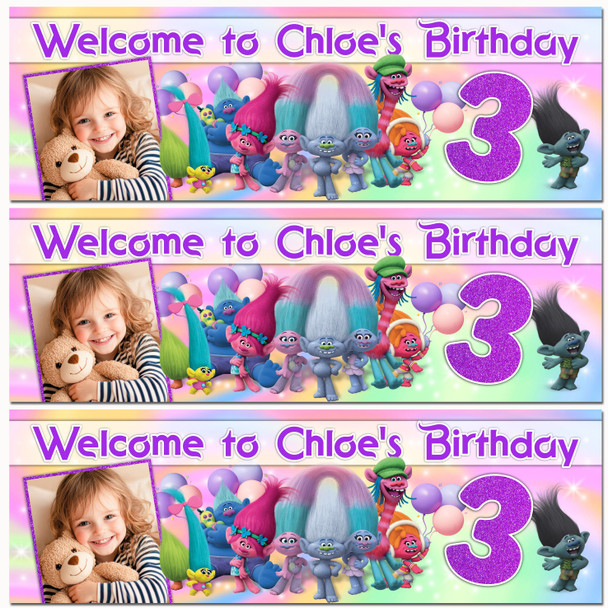 Personalised Party Banner For Kids Birthday Trolls Girls