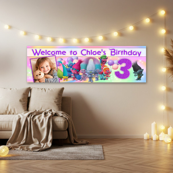Personalised Party Banner For Kids Birthday Trolls Girls