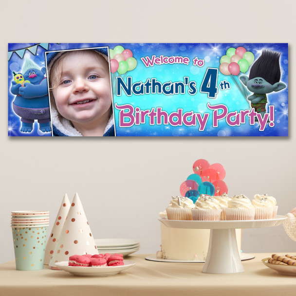 Personalised Party Banner For Kids Birthday Boys Trolls Photo