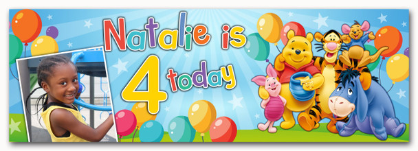 Personalised Party Banner For Kids Birthday Balloons Winnie-The-Pooh