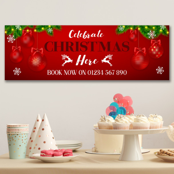 Personalised Party Banner For Christmas Celebrate Here Business Red Bauble