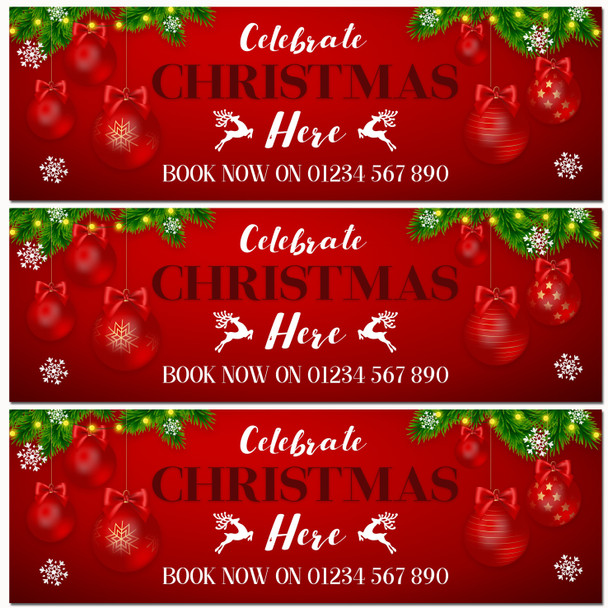 Personalised Party Banner For Christmas Celebrate Here Business Red Bauble