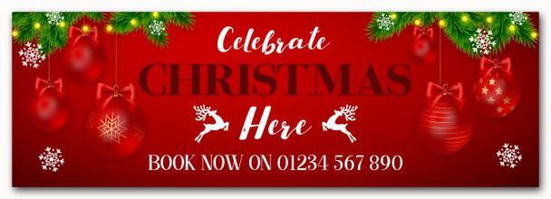 Personalised Party Banner For Christmas Celebrate Here Business Red Bauble