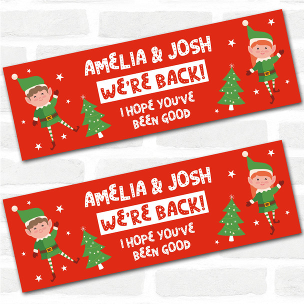 Personalised Party Banner For Christmas Elf Arrival We're Back! Green