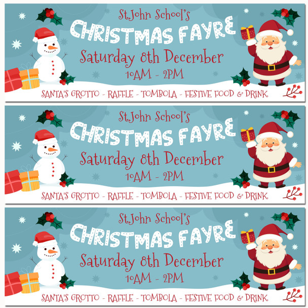 Personalised Party Banner For Christmas Fayre School Blue Santa Snowman