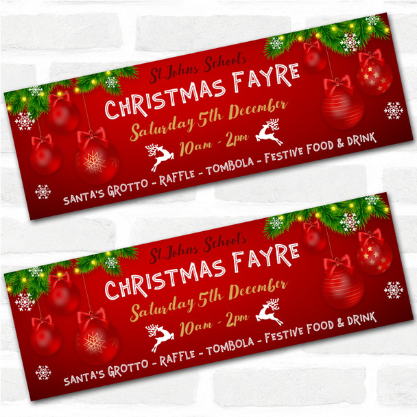 Personalised Party Banner For Christmas Fayre School Red Baubles