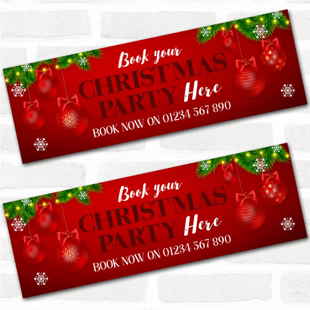 Personalised Party Banner For Christmas Party Book Here Business Red Bauble