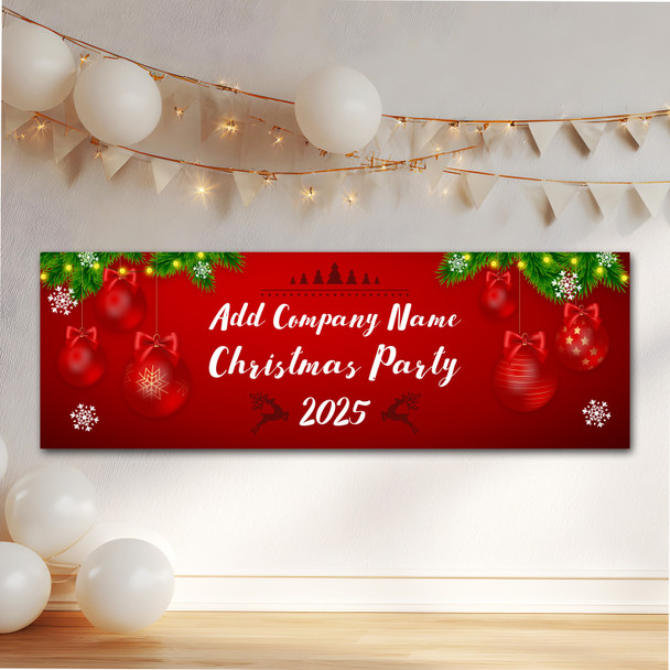 Personalised Party Banner For Christmas Party Company Red Baubles