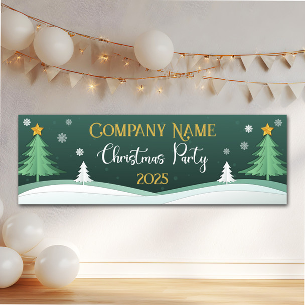 Personalised Party Banner For Christmas Party Green Tree Snow