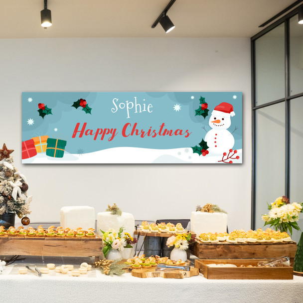 Personalised Party Banner For Christmas Snowman Blue