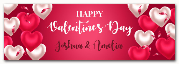 Personalised Party Banner For Valentine's Day Heart Balloons Red White