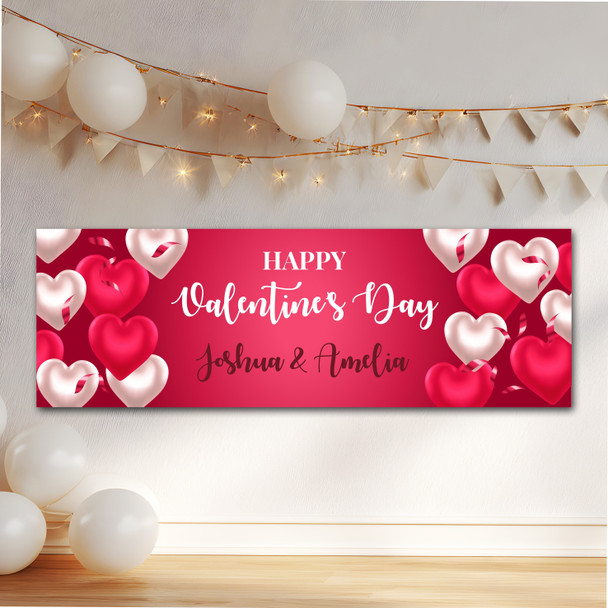 Personalised Party Banner For Valentine's Day Heart Balloons Red White