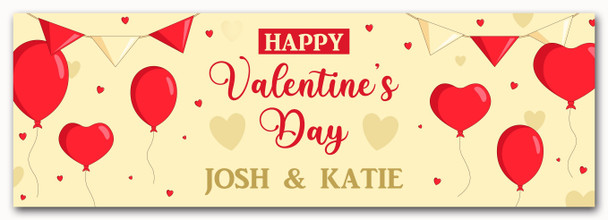Personalised Party Banner For Valentine's Day Red Balloons Heart Bunting Yellow