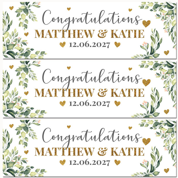 Personalised Party Banner For Wedding Day Congratulations Gold Silver Glitter