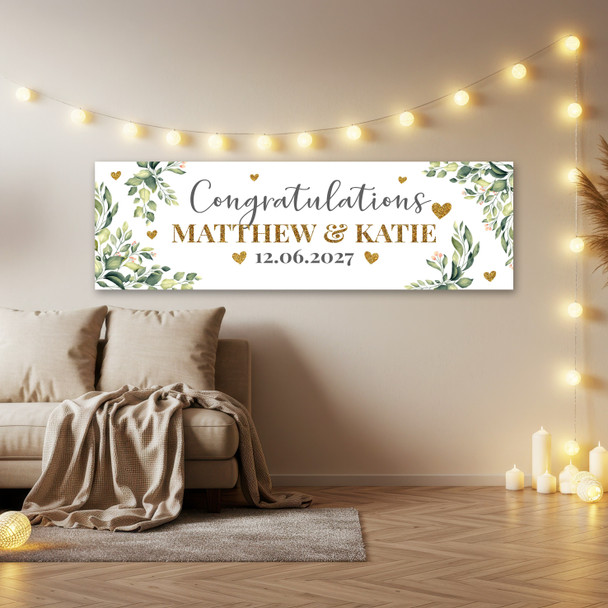 Personalised Party Banner For Wedding Day Congratulations Gold Silver Glitter