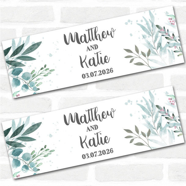Personalised Party Banner For Wedding Day Foliage Green Leaves Silver