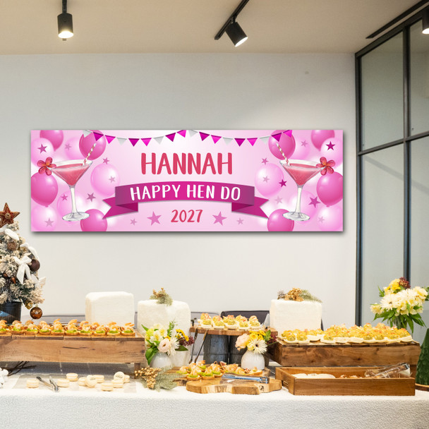 Personalised Party Banner For Hen Do Female Cocktail Pink Balloons