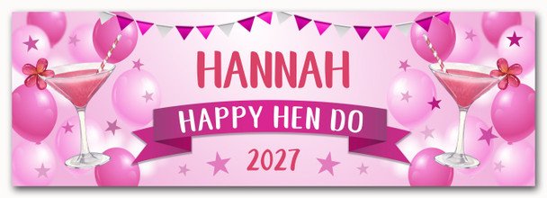 Personalised Party Banner For Hen Do Female Cocktail Pink Balloons