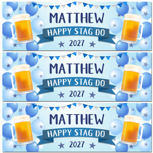 Personalised Party Banner For Stag Do Male Beer Blue Balloons