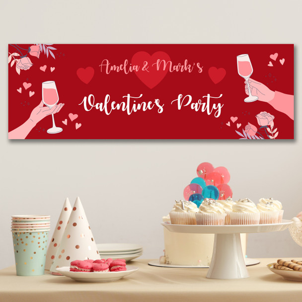 Personalised Party Banner For Valentine's Day Party Red Wine Hands Heart