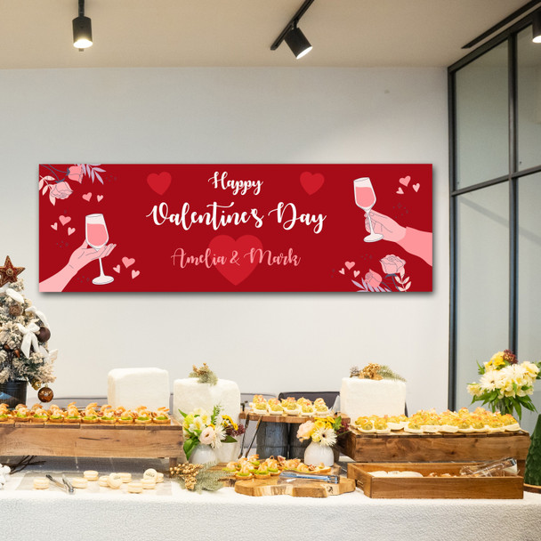 Personalised Party Banner For Valentine's Day Red Wine Hands Heart