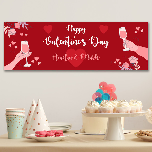 Personalised Party Banner For Valentine's Day Red Wine Hands Heart