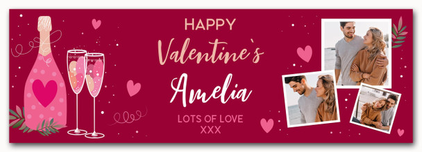Personalised Party Banner For Valentine's Day Photo Champagne Flutes Red