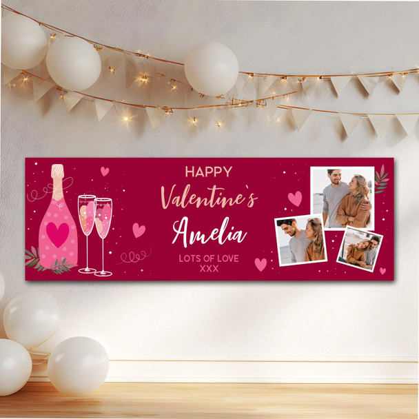 Personalised Party Banner For Valentine's Day Photo Champagne Flutes Red