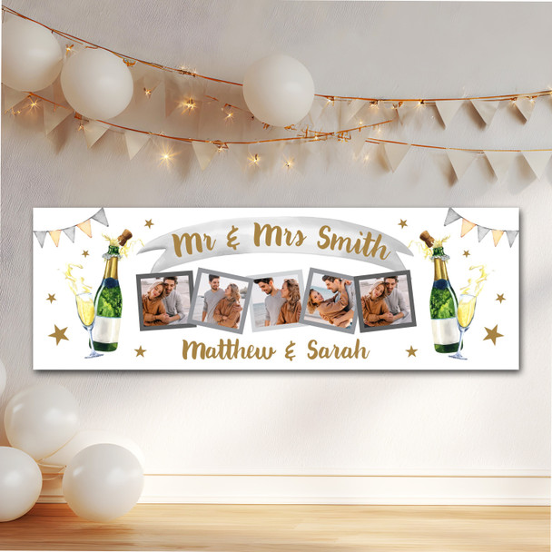 Personalised Party Banner For Wedding Day Photo Champagne Banner Gold Silver