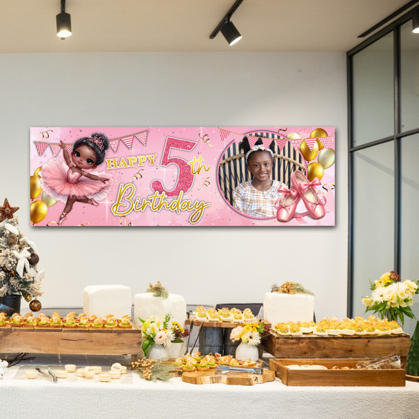 Personalised Party Banner For Kids Birthday Ballet Dark Skin Cute Girl Photo