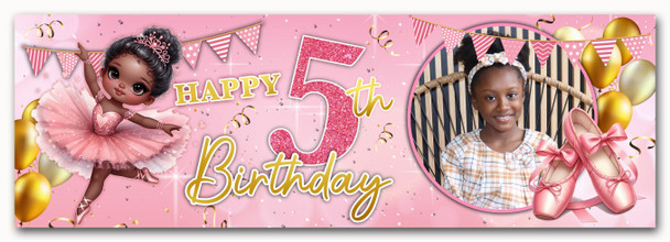 Personalised Party Banner For Kids Birthday Ballet Dark Skin Cute Girl Photo