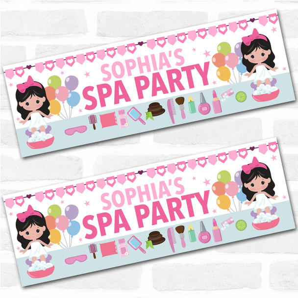 Personalised Party Banner For Kids Birthday Black Hair Cute Girl Spa Party