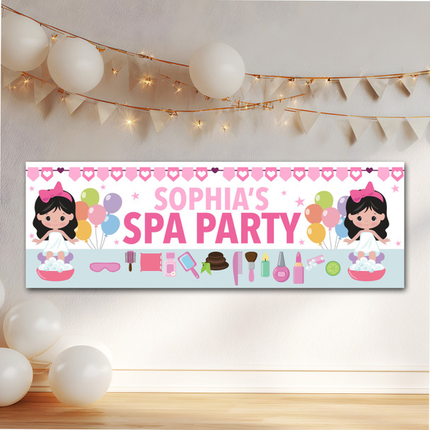 Personalised Party Banner For Kids Birthday Black Hair Cute Girl Spa Party