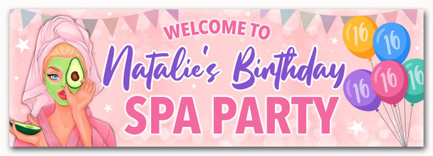 Personalised Party Banner For Kids Birthday Blonde Hair Girl Spa Pamper Party