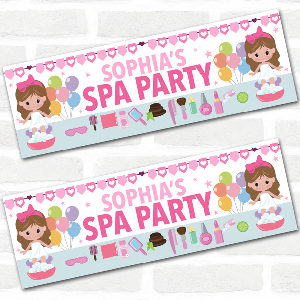 Personalised Party Banner For Kids Birthday Brown Hair Cute Girl Spa Party