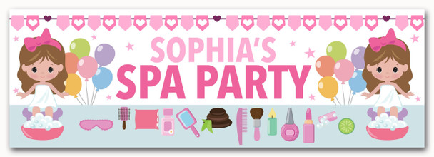 Personalised Party Banner For Kids Birthday Brown Hair Cute Girl Spa Party