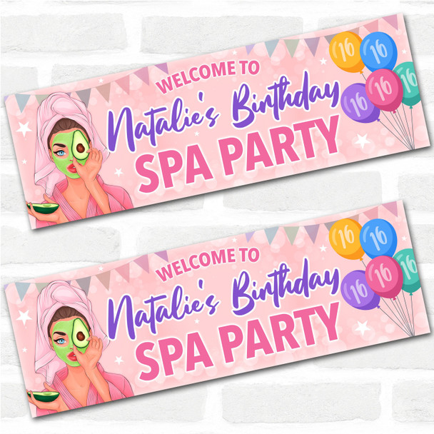 Personalised Party Banner For Kids Birthday Brown Hair Girl Spa Pamper Party