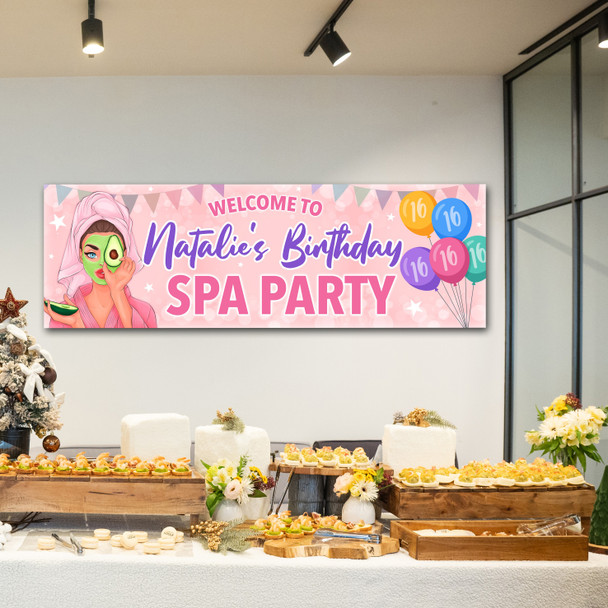 Personalised Party Banner For Kids Birthday Brown Hair Girl Spa Pamper Party