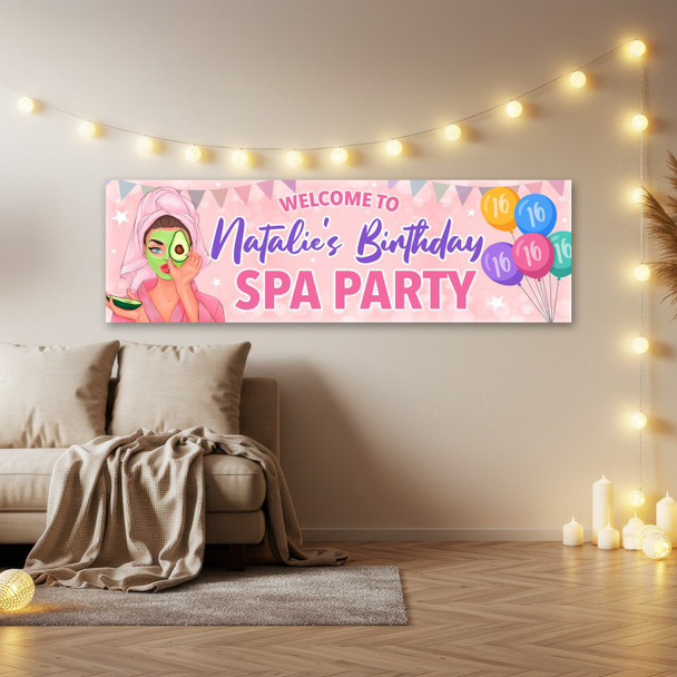 Personalised Party Banner For Kids Birthday Brown Hair Girl Spa Pamper Party