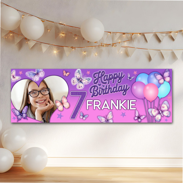 Personalised Party Banner For Kids Birthday Watercolour Butterflies Photo