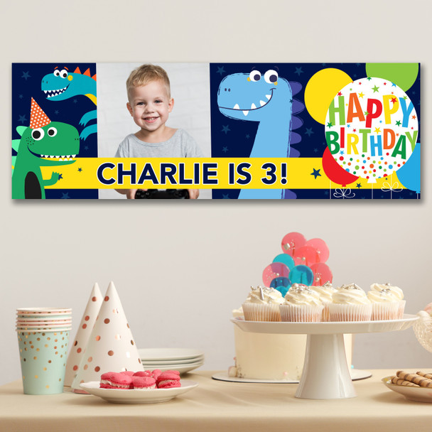 Personalised Party Banner For Kids Birthday Dinosaurs Photo