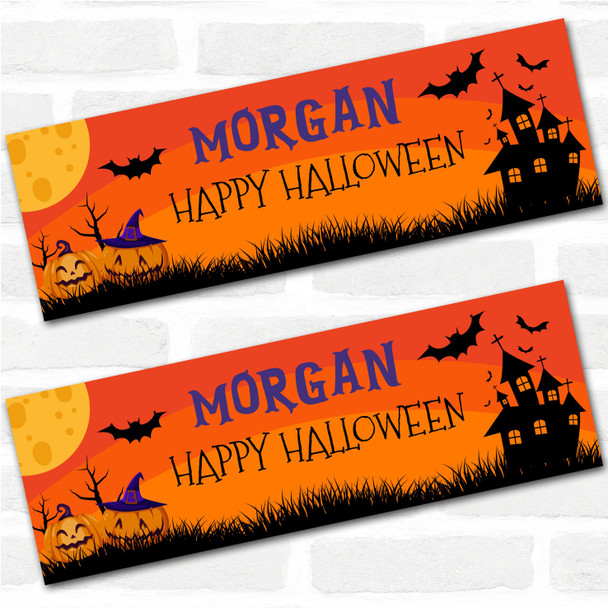Personalised Party Banner For Halloween House Pumpkin Bat Orange
