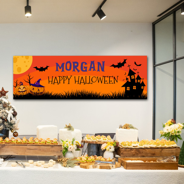 Personalised Party Banner For Halloween House Pumpkin Bat Orange