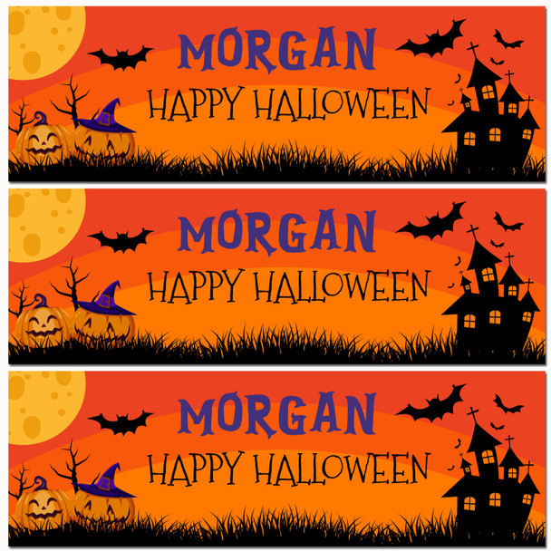 Personalised Party Banner For Halloween House Pumpkin Bat Orange